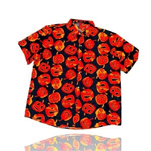 Men’s Jack O’ Lantern Shirt Sleeve Button Up: Halloween Big & Tall: 3XL